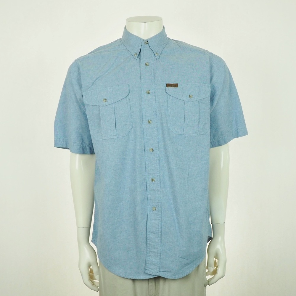 Woolrich Button Down Shirt Mens Medium Heather Blue Oxford Chambray Outdoor